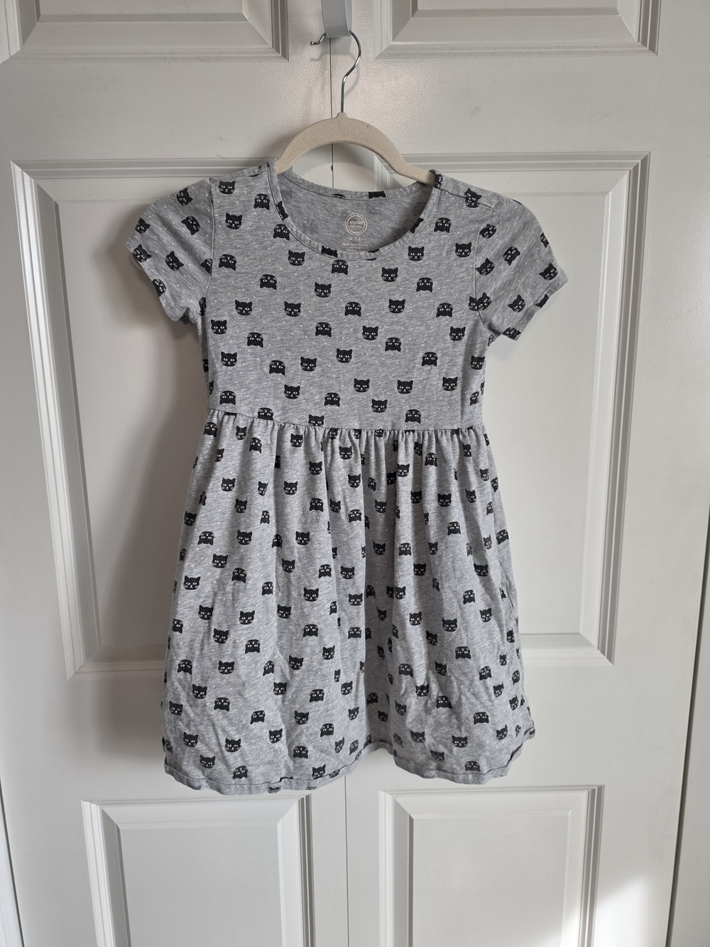 wonder nation Gray black Cat Print Short Sleeve Knit Dress halloween